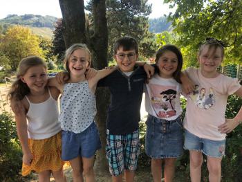 Charlotte, Mia Be., Fabio und Mia Bo. Schülersprecher